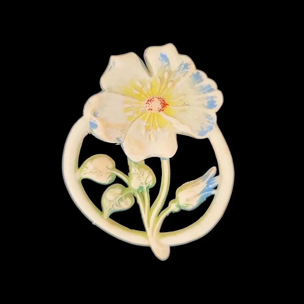 Antique 1930s Vintage Possibly Celluloid Flower Brooch Floral